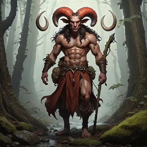 Prompt: Full body strong rugged 6 foot and 5 inches tall, 250 pound male tiefling mushroom druid
