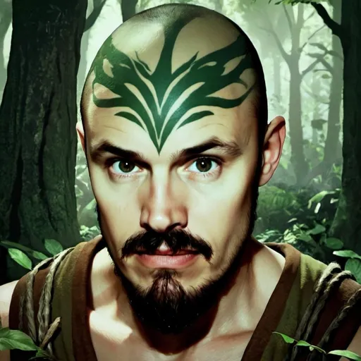 Prompt: Forest druid, elven, male, strong, short dark hair, long beard style