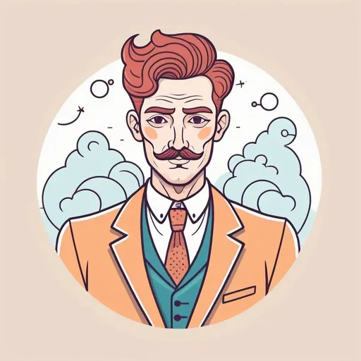 Prompt: A rakish man, whimsical, thin line art, flat color illustration, high quality