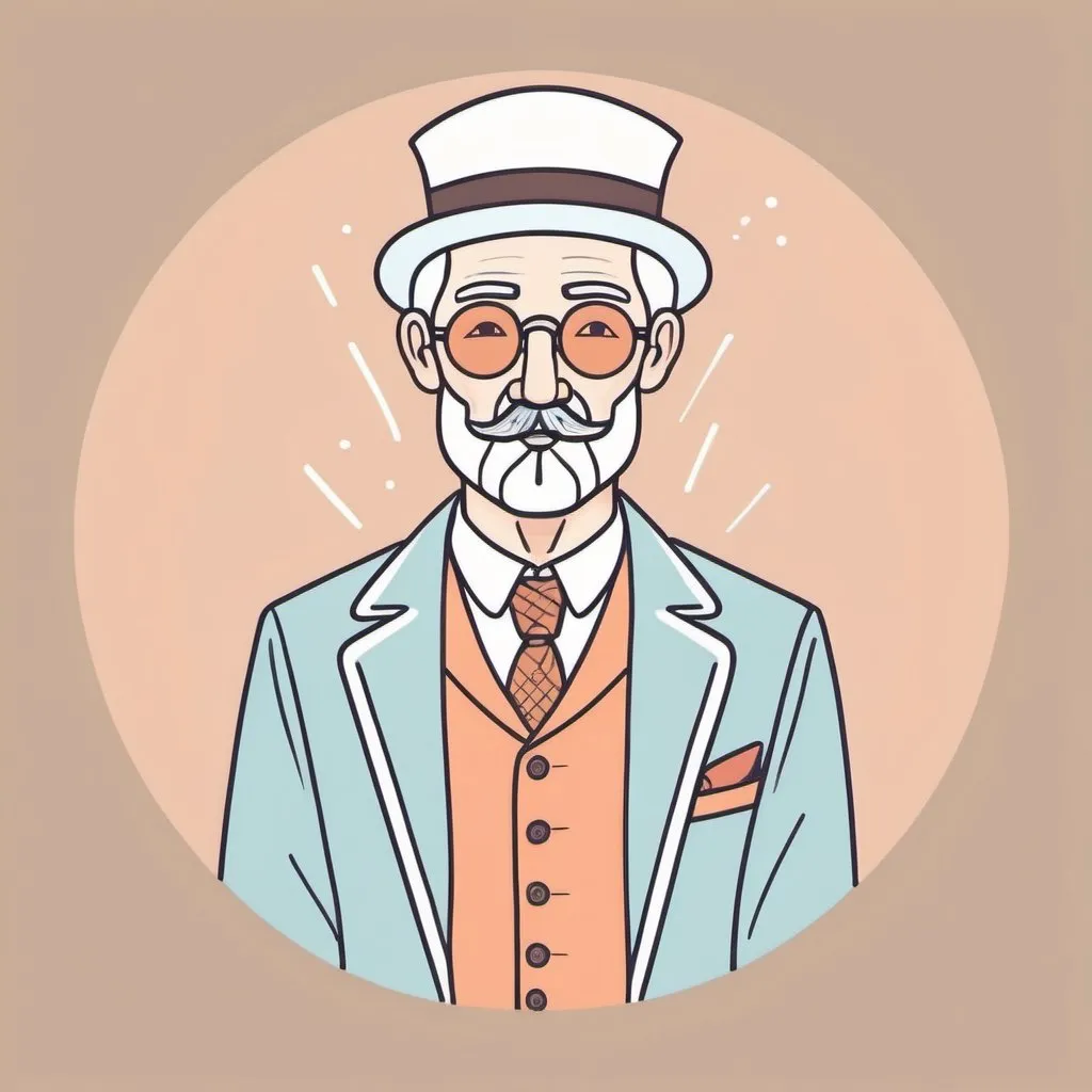 Prompt: A rakish man, whimsical, thin line art, flat color illustration, high quality