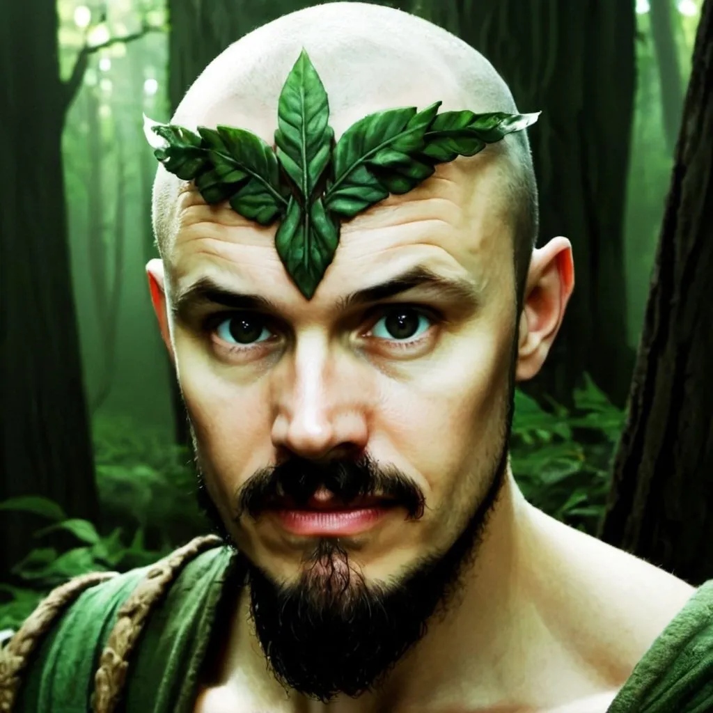 Prompt: Forest druid, elven, male, strong, short dark hair, long beard style