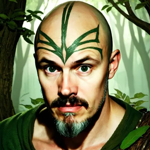 Prompt: Forest druid, elven, male, strong, bald, long beard style