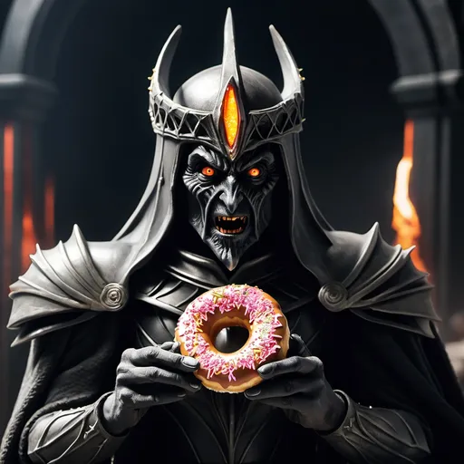 Prompt: Lord Sauron eating donut