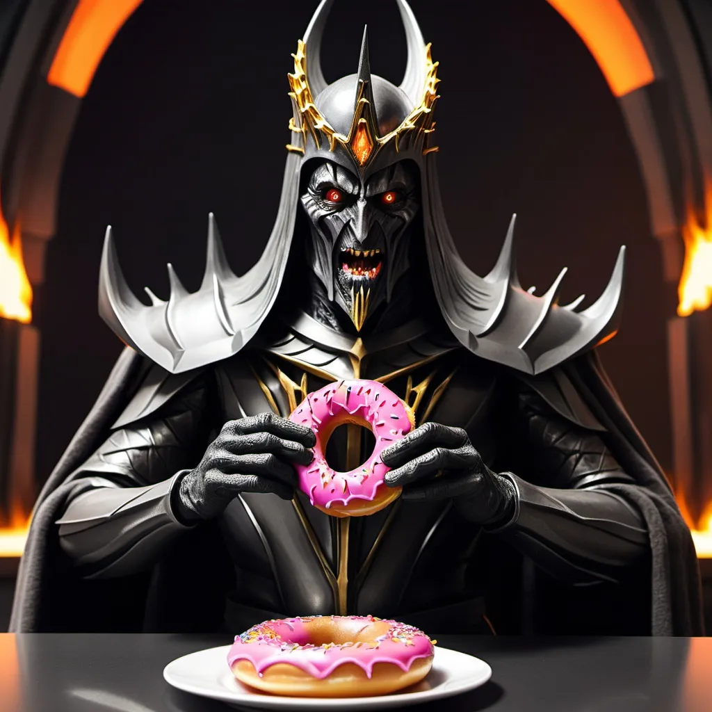 Prompt: Lord Sauron eating donut