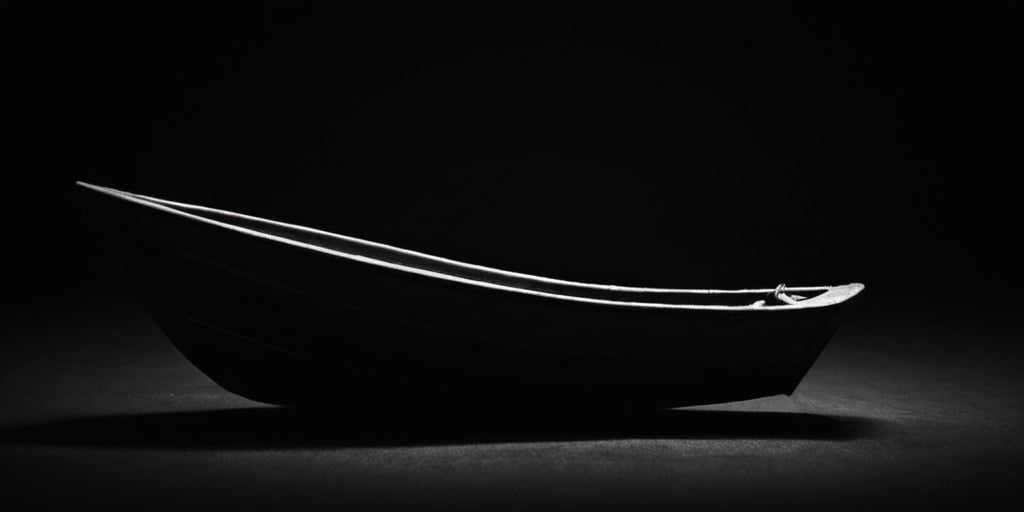 Prompt: bodyscape, tiny boat, dark, curves, body