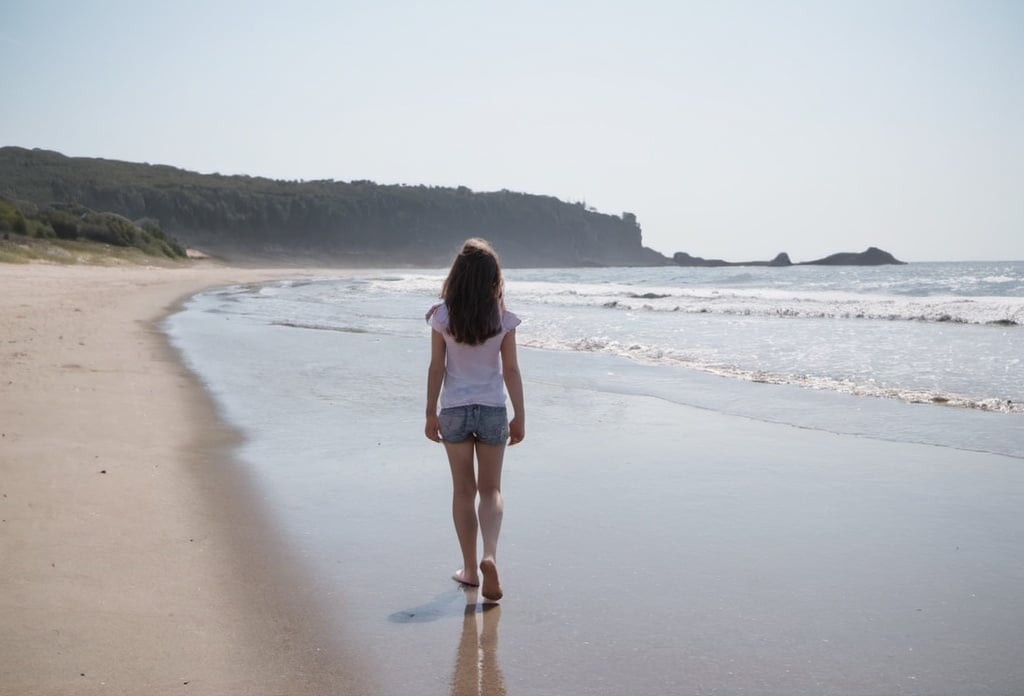 Prompt: A girl walking on the beach