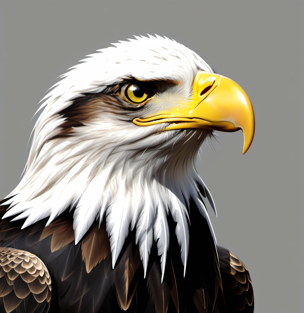 Prompt: a drawing of an eagle with a yellow beak and a black head and a white body and a yellow beak, Arlington Nelson Lindenmuth, computer art, digital artwork, a digital rendering