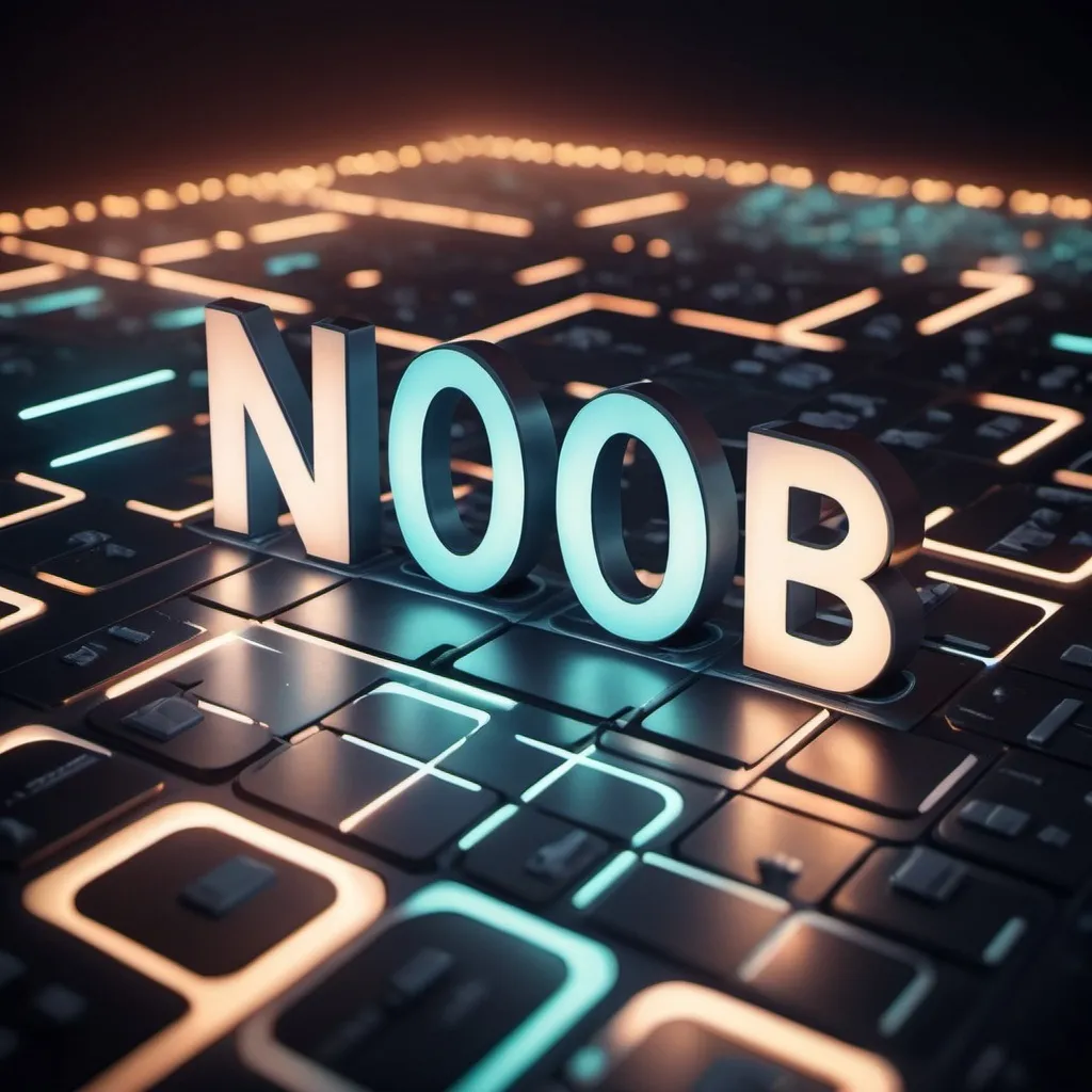 Prompt: word "NOOB" written with lights on a launchpad