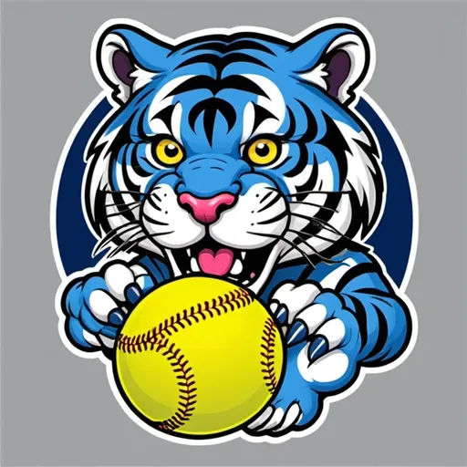 Prompt: cartoon style blue tiger with softball mascot style