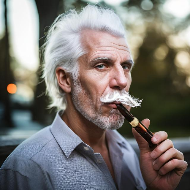 Prompt: Bored white haired older male pipe smoker