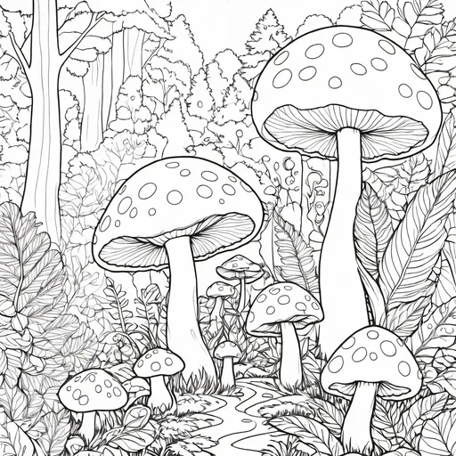 Prompt: Mushrooms in a forest surrounded by moss and ferns