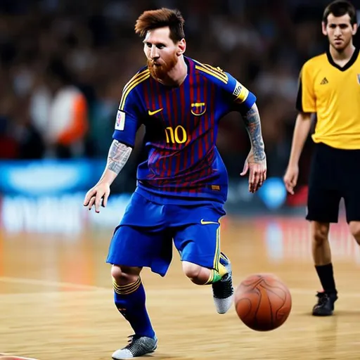 Prompt: messi playing basketball