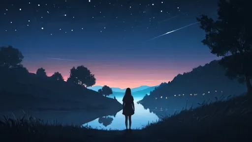 Prompt: Night landscape with girl