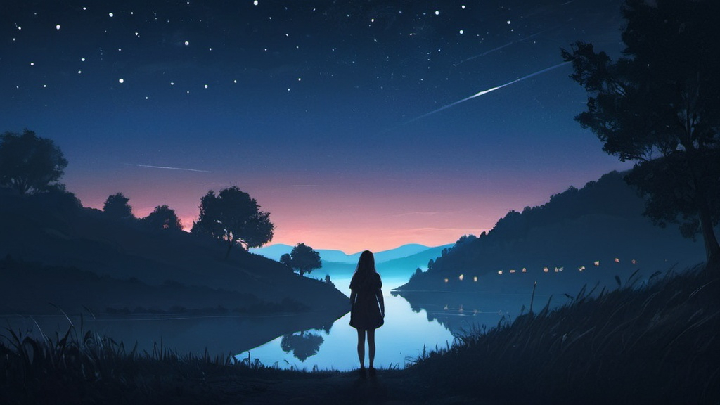 Prompt: Night landscape with girl