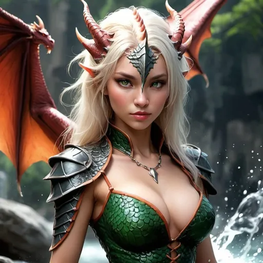 Prompt: Make female dragon as a human
Splashing dragon
Make her as average 
Make it natural
More attractive 
Make her more huge chest