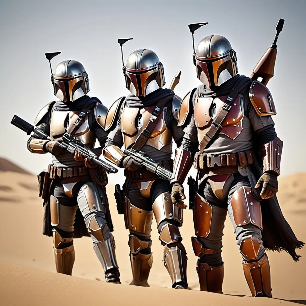 Mandalorian siblings with sniper rifle and blaster p...