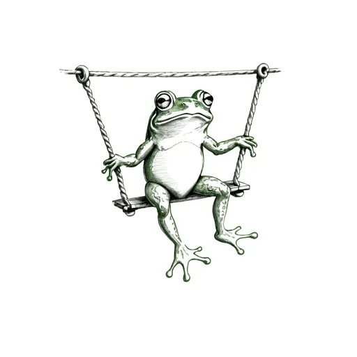 Prompt: pencil sketch of a frog on a swing , white background