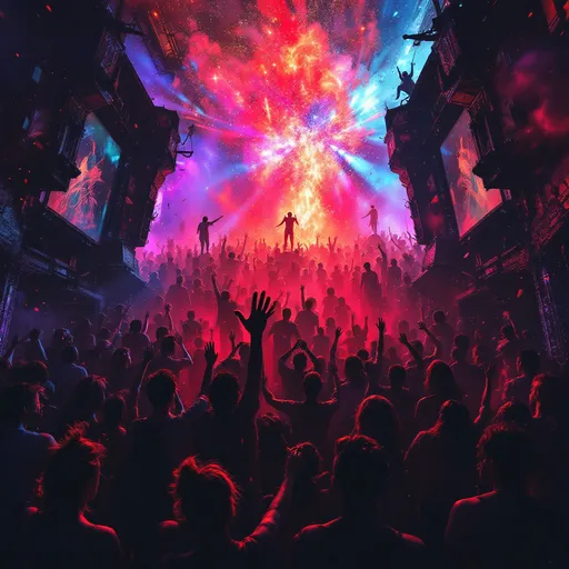 Prompt: hundreds of college kids who love to party escaping from hell and breaking into heaven

