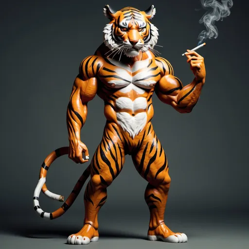 Prompt: Tiger with muscules and cigarette full body