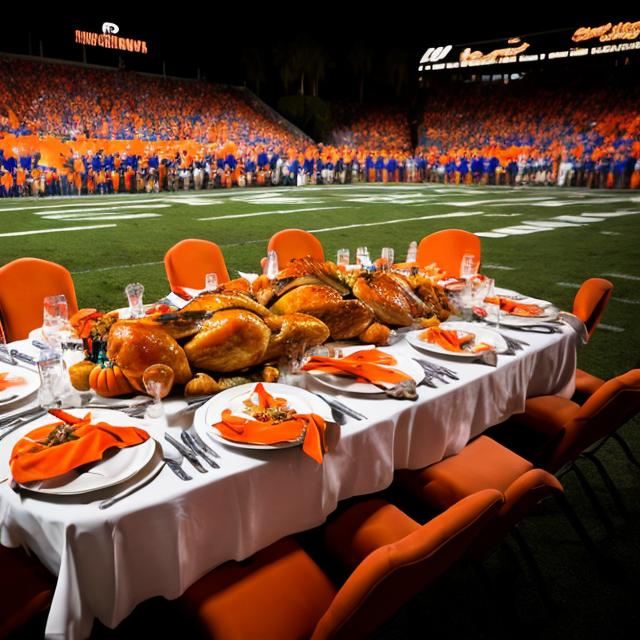 Prompt: Thanksgiving dinner with the Florida gator football team
