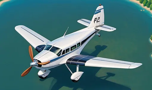 Prompt: a small airplane flying over a body of water with a propeller on it's side and a propeller on the other side, Felix-Kelly, precisionism, isometric view, a jigsaw puzzle