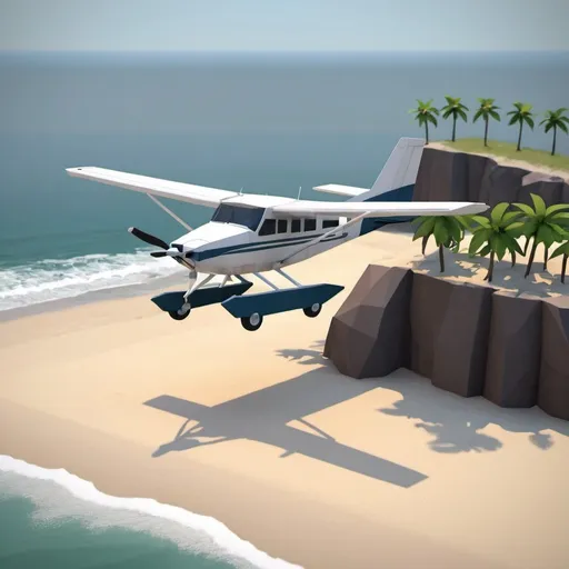 Prompt: Make a Low Poly Cessna 208B Grand Caravan fly over a Beach in a Low Poly World