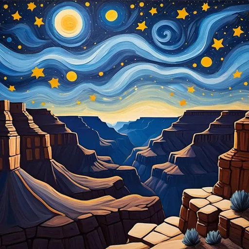 Prompt: Make a starry night painting but with the Grand Canyon in it