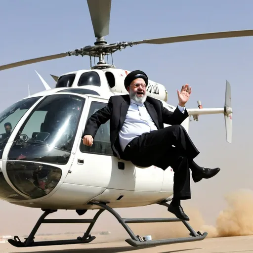 Prompt: raisi falling from helicopter


