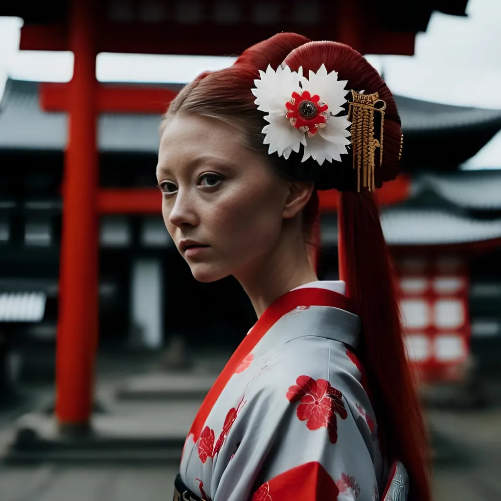 Prompt: add traditional geisha hair ornament