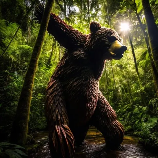 Prompt: Giant 6 legged bear in a epic rainforest at sunset
