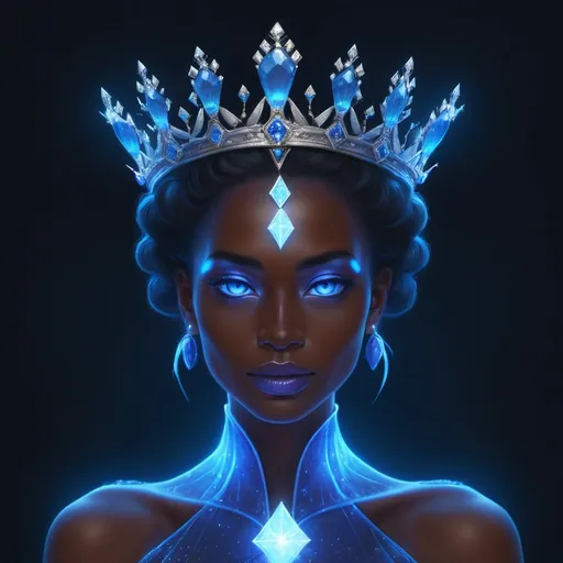 Prompt: A glowing blue queen