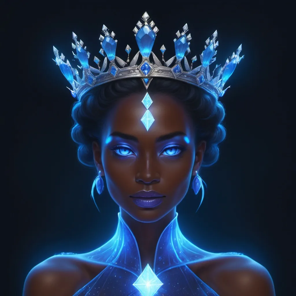 Prompt: A glowing blue queen