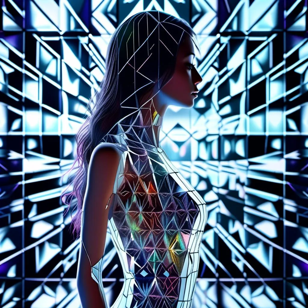 Prompt: 1girl, Crystal tile of a beautiful female body, transparent and reflective, intricate details, high quality, realistic, crystal tiles, transparent, reflective, detailed, highres, professional, futuristic lighting.4k, artistic, impressive, beautiful, high contrast, detailed lines, expressive depiction, sensual and enigmatic atmosphere, high resolution, detailed, mysterious, abstract, surreal, monochrome, mood lighting, enigmatic, intricate details, ethereal, emotional, minimalist, dark tones, deep shadows1girl, 1girl, Crystal tile of a beautiful female body, transparent and reflective, intricate details, high quality, realistic, crystal tiles, transparent, reflective, detailed, highres, professional, futuristic lighting.4k, artistic, impressive, beautiful, high contrast, detailed lines, expressive depiction, sensual and enigmatic atmosphere, high resolution, detailed, mysterious, abstract, surreal, monochrome, mood lighting, enigmatic, intricate details, ethereal, emotional, minimalist, dark tones, deep shadows1girl, <mymodel>