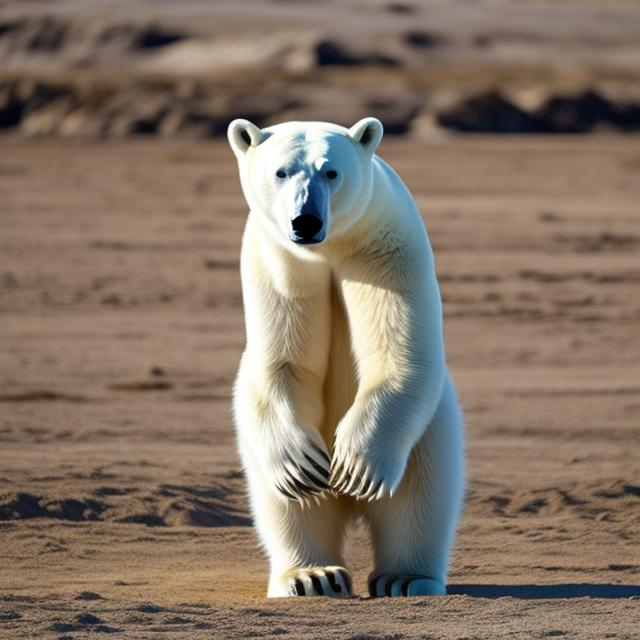 Prompt: Polar bear standing on hind legs