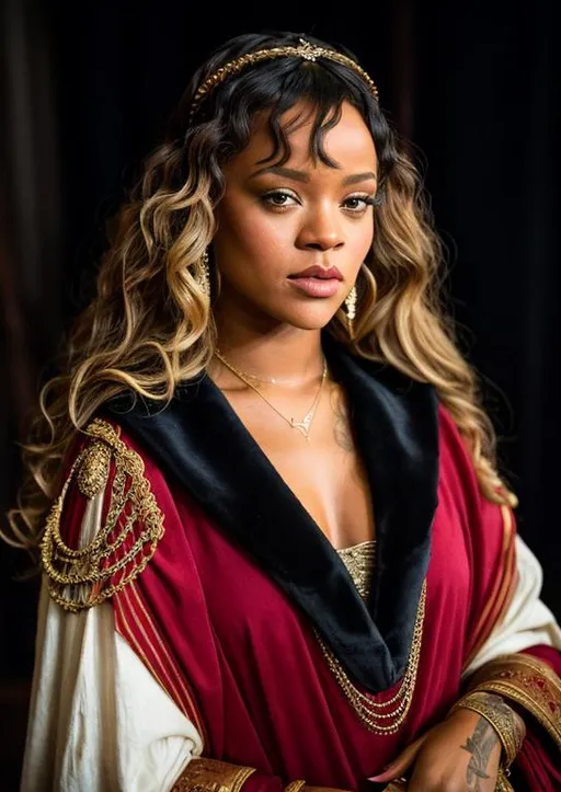 Prompt: rihanna in renaissance style clothing  