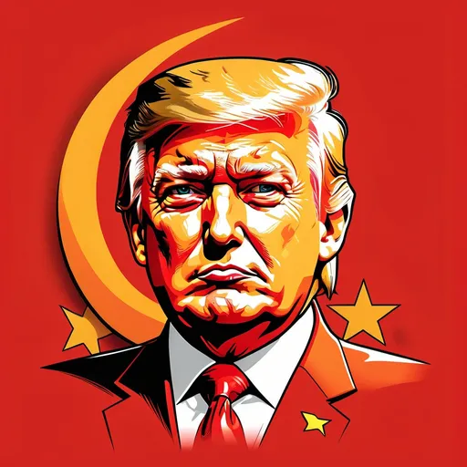 Prompt: caricature of an orange profile of President Trump, Soviet hammer and sickle symbol in vibrant red, energetic composition, bold colors, dynamic layout, impactful design, modern and eye-catching, suitable for t-shirt printing, playful and satirical vibe, high contrast, clean lines, HD quality, accurately spelled text "Make Russia great again!"
more stilish please