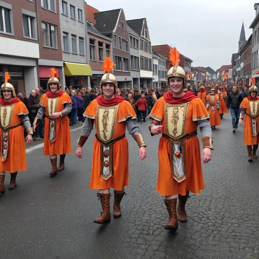 Prompt: carnival in aalst parade with romans
