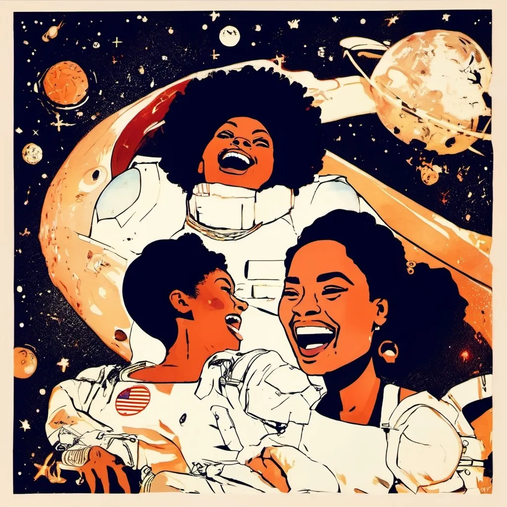 Prompt: BLACK WOMEN LAUGHING IN OUTERSPACE