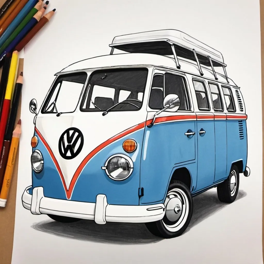 Prompt: draw volkswagen t1 samba camper van