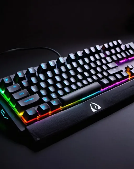 Prompt: A gaming keyboard with RGB backlit lighting and mechanical switches