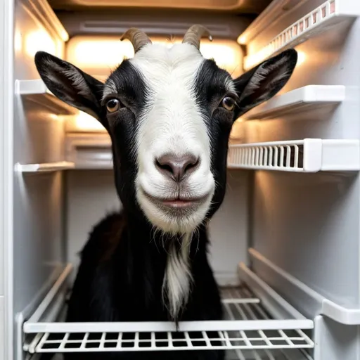 Prompt: goat in a fridge
