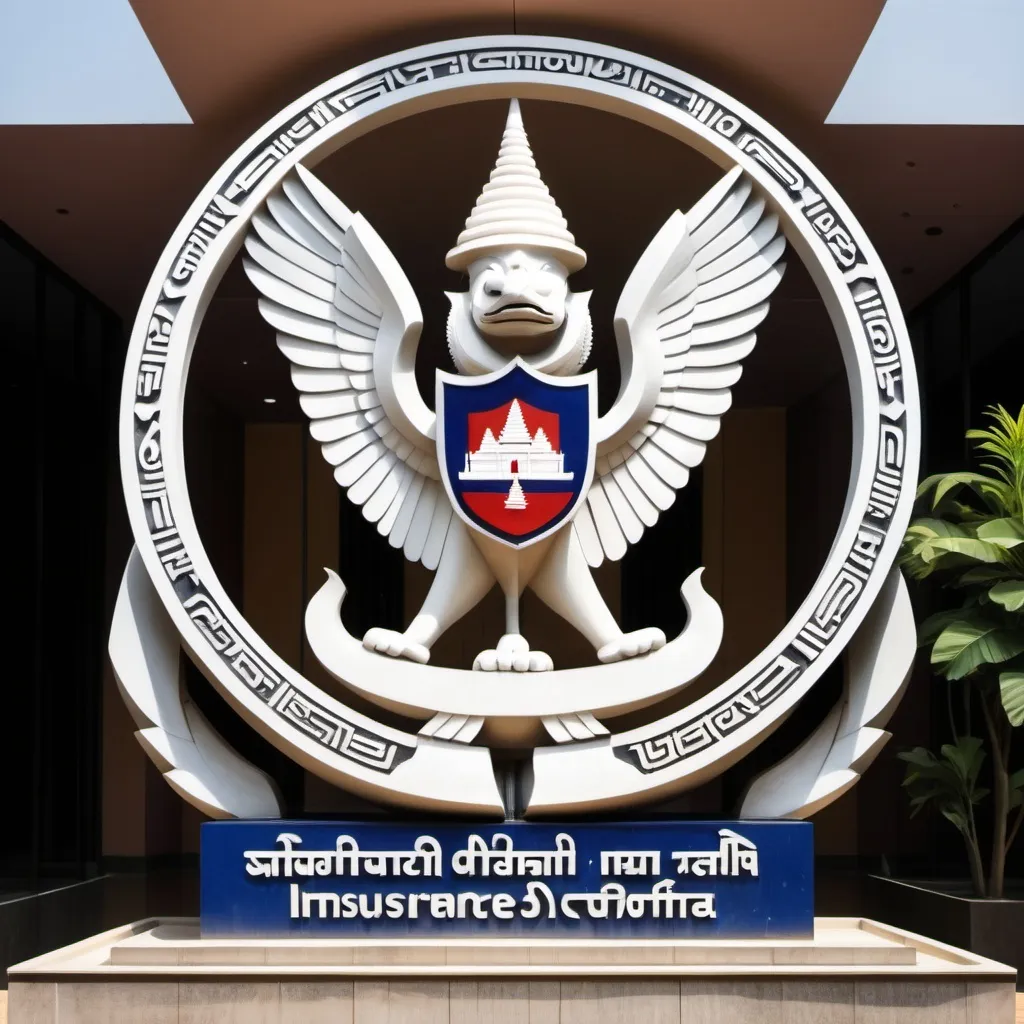 Prompt: Sculpture symbol for insurance sector and specific of insurance building which belong to Cambodia Re company 