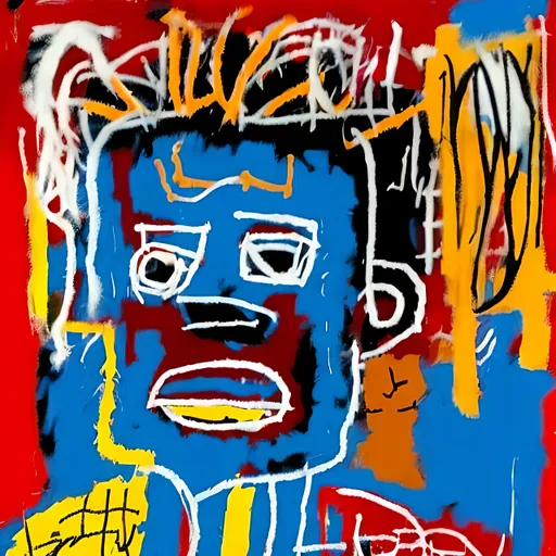 Prompt: Basquiat type art south african old man portrait in a township bit more abstract
