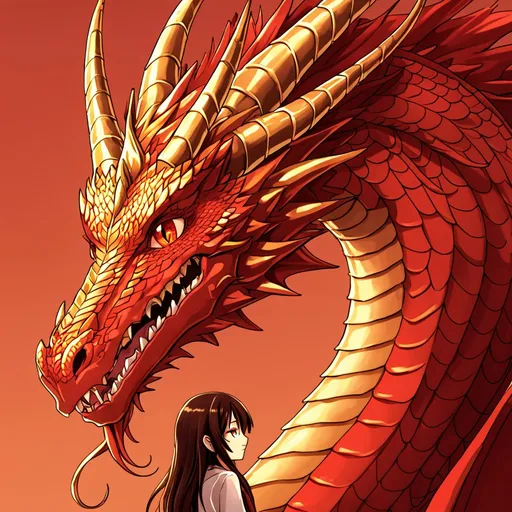 Prompt: anime, dragon, detailed, red scale, shy, golden horn, very detailed