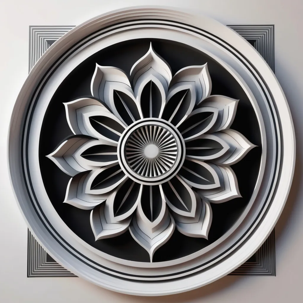 Prompt: 3d Mandala with an  optical illusion, clear lines, bold print, black and white, coloring pages