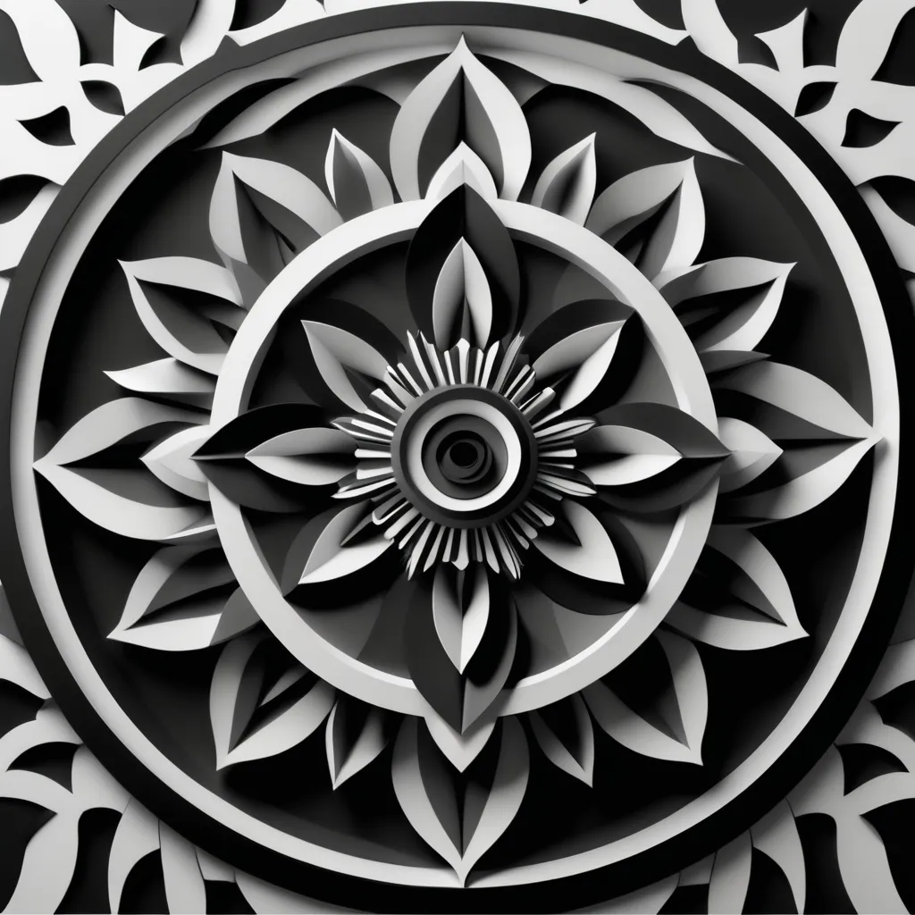 Prompt: 3d Mandala with an  optical illusion, clear lines, bold print, black and white, coloring pages