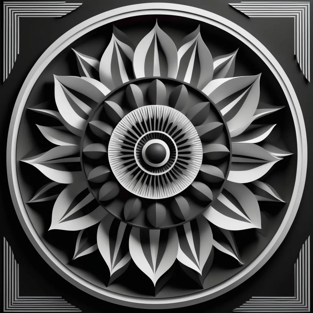Prompt: 3d Mandala with an  optical illusion, clear lines, bold print, black and white, coloring pages