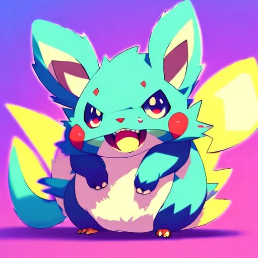 Prompt: Pokemon-style illustration of a chinchilla logo, vibrant colors, cute and energetic pose, 3D rendering, furry texture, detailed eyes, dynamic shading, cartoon, colorful tones, playful lighting, high quality, cute, vibrant colors, energetic pose, 3D rendering, furry texture, detailed eyes, dynamic shading, cartoon, colorful tones, playful lighting