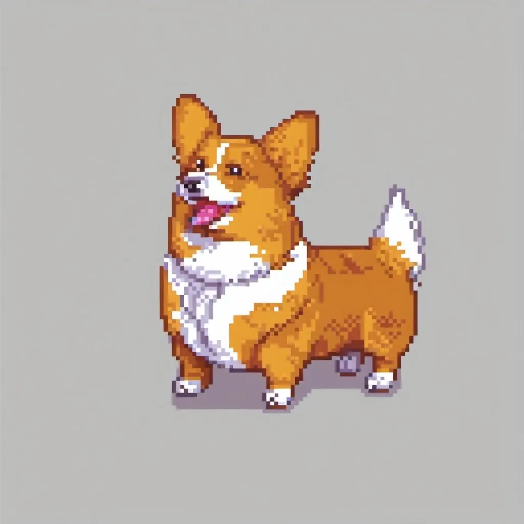 Prompt: Draw a pixelated picture GIF of a corgi dog