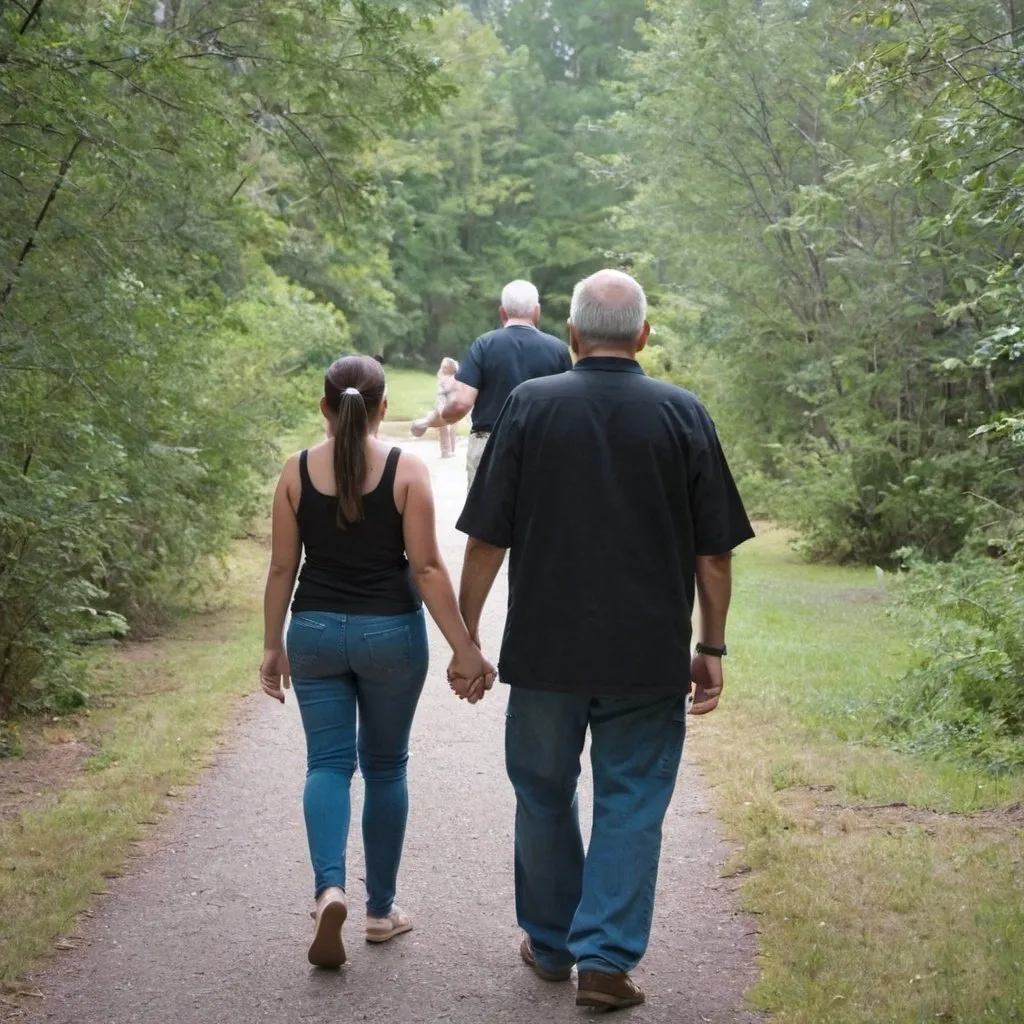 Prompt: my sister and dad walking up to me